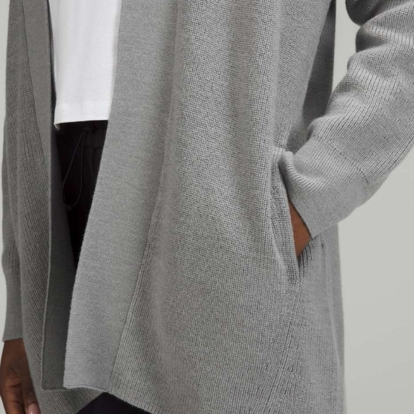 Lululemon Merino Wool Blend Sweater Size 10 Ribbed Long Wrap Heathered Gull Grey - Picture 2 of 9